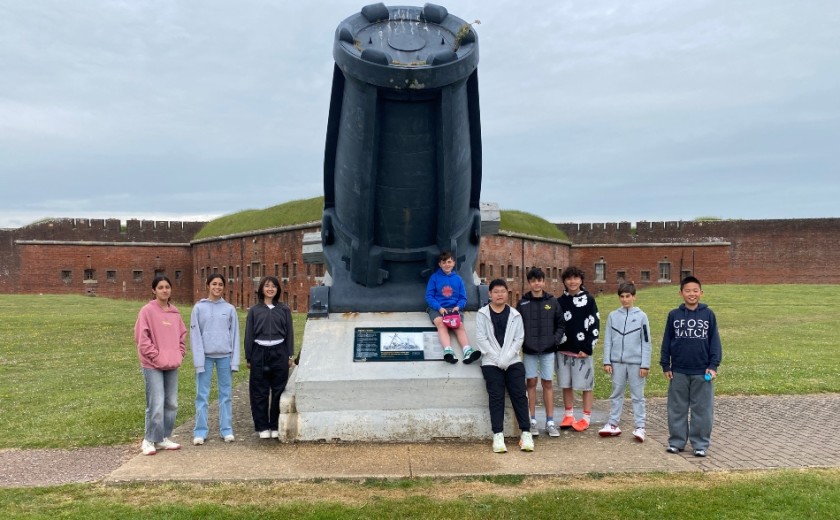 pupils at historic monument 