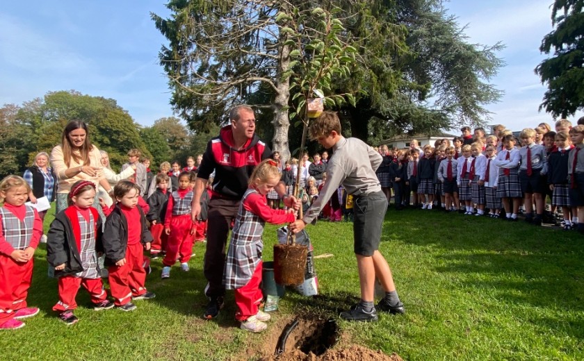all pupils watching the kindness tree be planted