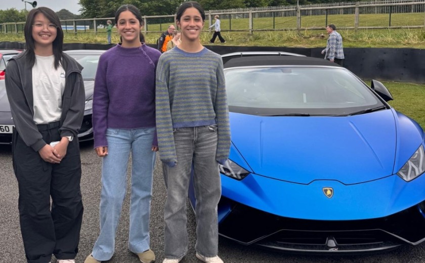 pupils at Goodwood with cool car