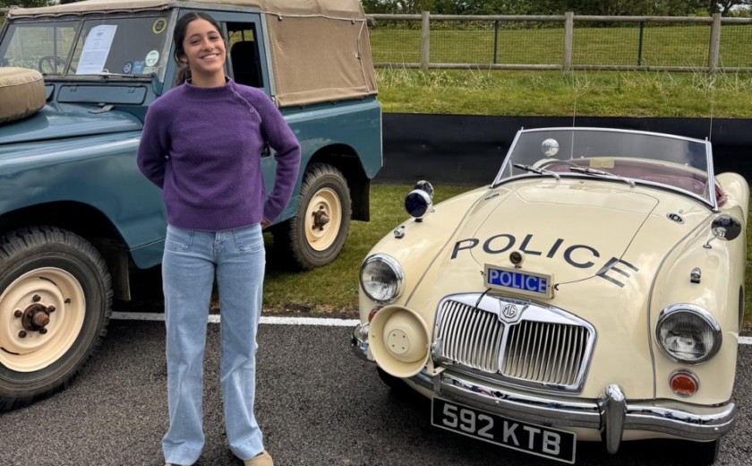 pupils at Goodwood with vintage car