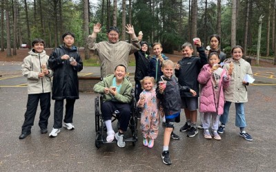 boarders enjoying ice cream in the rain