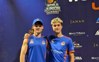 Freddie and Louis at the World Junior Cricket League