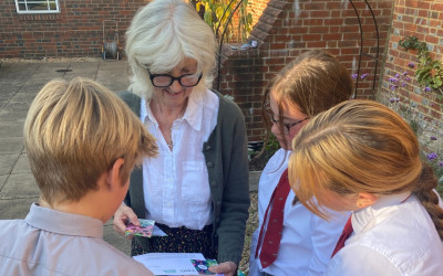 pupil and students with gardening award